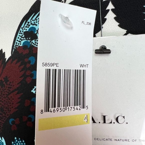 A.L.C. Women SZ 4 2 Piece Skirt Tops Set Round Neck Side Slit Floral Black/Cream - Picture 11 of 16